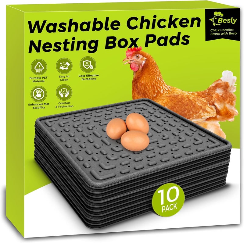 Besly Washable & Reusable Nesting Pads for Chicken Coop - 10Pcs Chicken Nest Mats - Durable 12"x 12" Plastic Nest Box Pads for Egg Laying Hens (Soft, Easy Clean, Premium) - Image 1